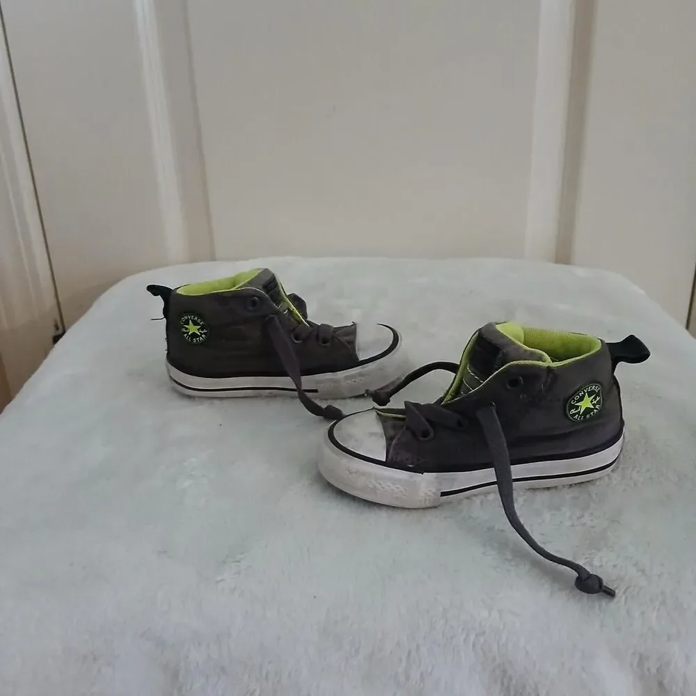 Converse Grey & Lime Green High Top Sneakers Kids 5 Skater Grunge Classic